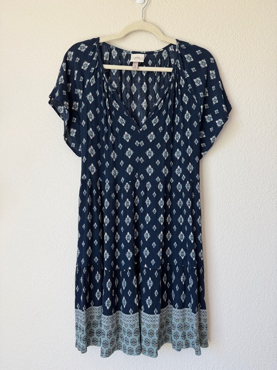 Knox Rose Dresses & Skirts - Knox Rose Boho Mini Dress Navy Blue Print Flutter Sleeve Peasant Pockets M